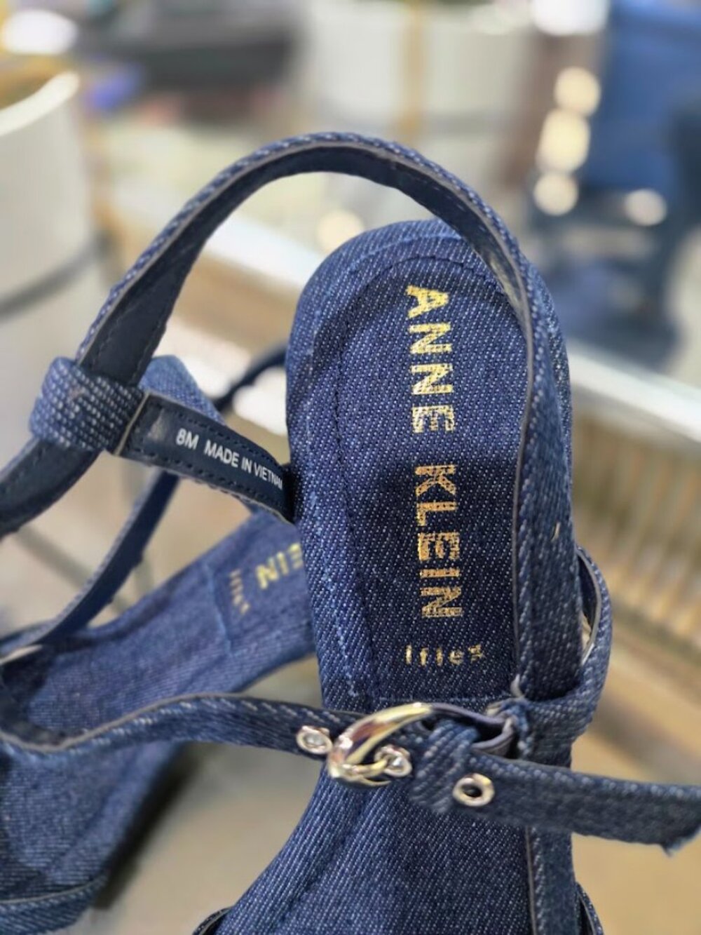 Anne Klein Denim Blue Square Toe iFlex Kitten Heel Slingback 8 NWOB - Picture 3 of 11